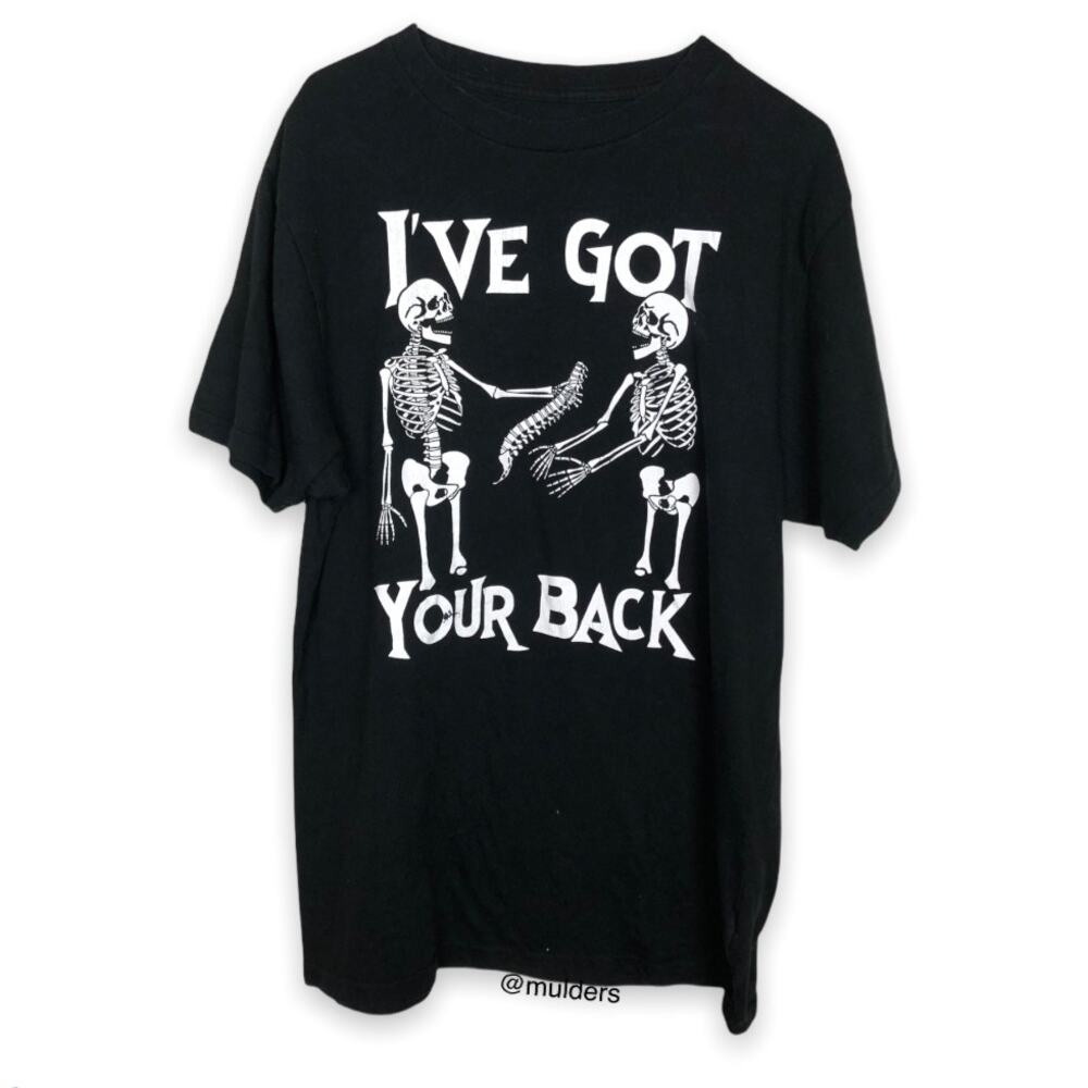 Mens Short Sleeve Black Halloween Skeleton Pun I've Got Your Back Graphic Shirt